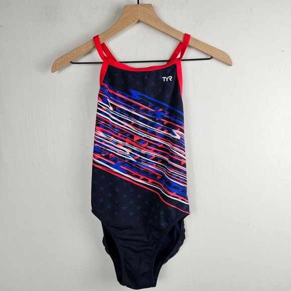 TYR Victorious Diamondfit Swimsuit One Piece Women's 30 S Navy Blue Red - Picture 2 of 7